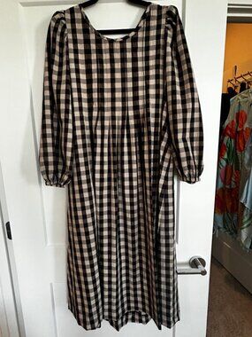 Horses Atelier Gingham Midi Dress | Puff Sleeve Cotton Dress | Size 2